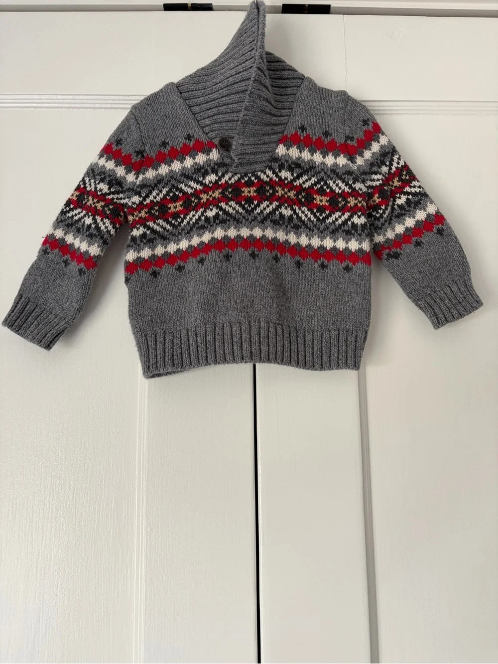 OshKosh B’gosh Gray Sweater Fair Isle Print Shawl Collar Baby Boy Size 12 Months